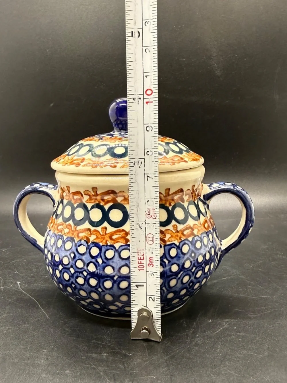 Vintage 1950s Polish Pottery Ceramika Artyscyczna Boleslawiec Lidded Sugar Bowl